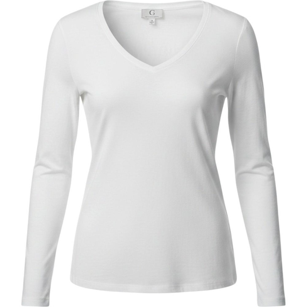 Womens Minimalist Long Sleeve V-Neck Tee Cream EcoVero Soft G by Giuliana M